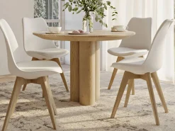 Silla Tula de estilo nórdico - Asiento de piel sintética y patas de madera clara-Color Amarillo