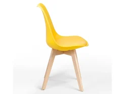 Silla Tula de estilo nórdico - Asiento de piel sintética y patas de madera clara-Color Amarillo