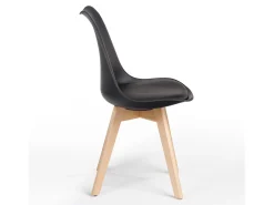Silla Tula de estilo nórdico - Asiento de piel sintética y patas de madera clara-Color Negro