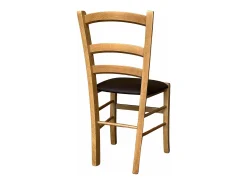 Silla Venecia de madera con asiento acolchado símil piel marrón nogal claro