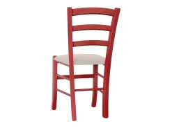 Silla veneciana de madera roja con asiento de piel sintética gris claro