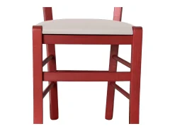 Silla veneciana de madera roja con asiento de piel sintética gris claro