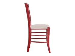 Silla veneciana de madera roja con asiento de piel sintética gris claro