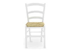 Silla veneciana de madera lacada en blanco con asiento de paja de pantano tejida