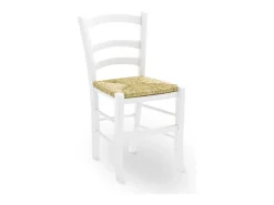 Silla veneciana de madera lacada en blanco con asiento de paja de pantano tejida
