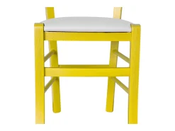 Silla veneciana de madera amarilla con asiento de piel sintética gris claro