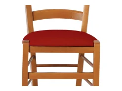 Silla veneciana de madera de cerezo con asiento acolchado de piel sintética roja.