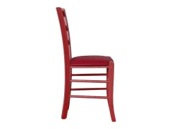 Silla Veneciana de madera roja con asiento de piel sintética roja
