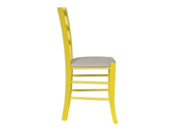 Silla veneciana de madera amarilla con asiento de piel sintética color gris tórtola