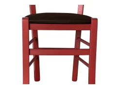 Silla veneciana roja de madera con asiento de piel sintética marrón