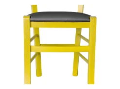 Silla Venezia de madera amarilla con asiento de piel sintética gris antracita