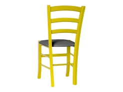 Silla Venezia de madera amarilla con asiento de piel sintética gris antracita
