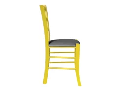 Silla Venezia de madera amarilla con asiento de piel sintética gris antracita