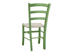 Silla Venezia de madera verde con asiento de piel sintética beige