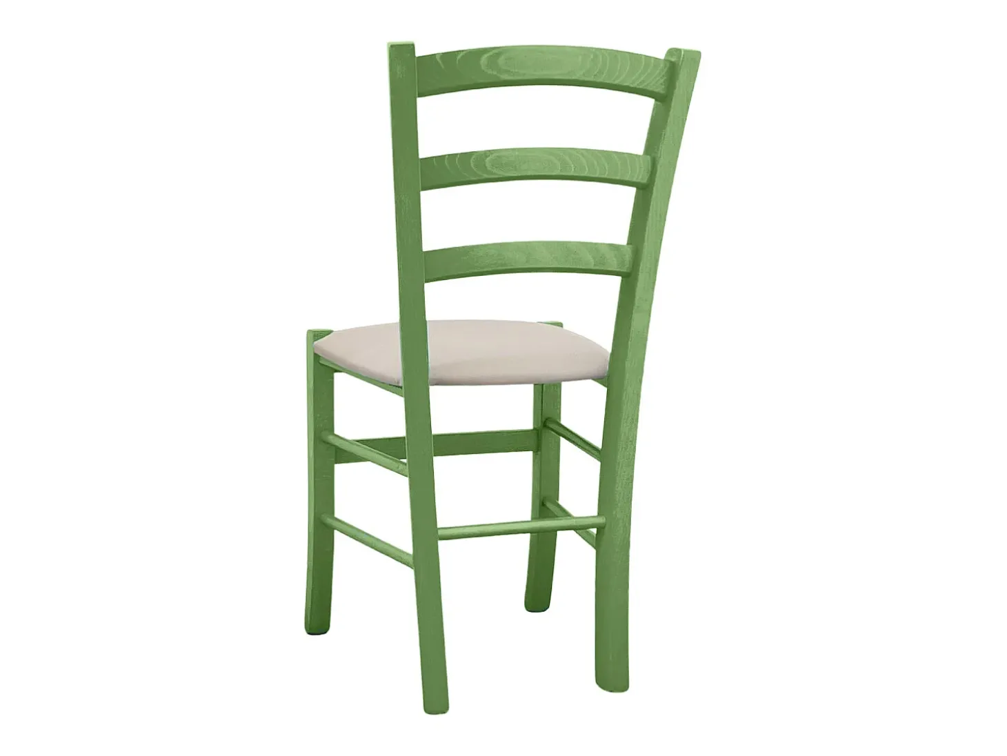 Silla Venezia de madera verde con asiento de piel sintética beige
