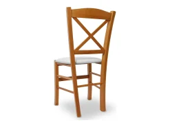 Silla Venezia en cruz de madera de cerezo con asiento en símil piel color gris hielo