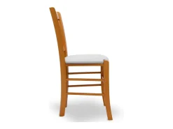 Silla Venezia en cruz de madera de cerezo con asiento en símil piel color gris hielo
