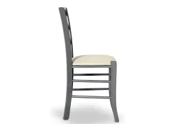 Silla Venezia en madera de haya gris con asiento de símil piel beige