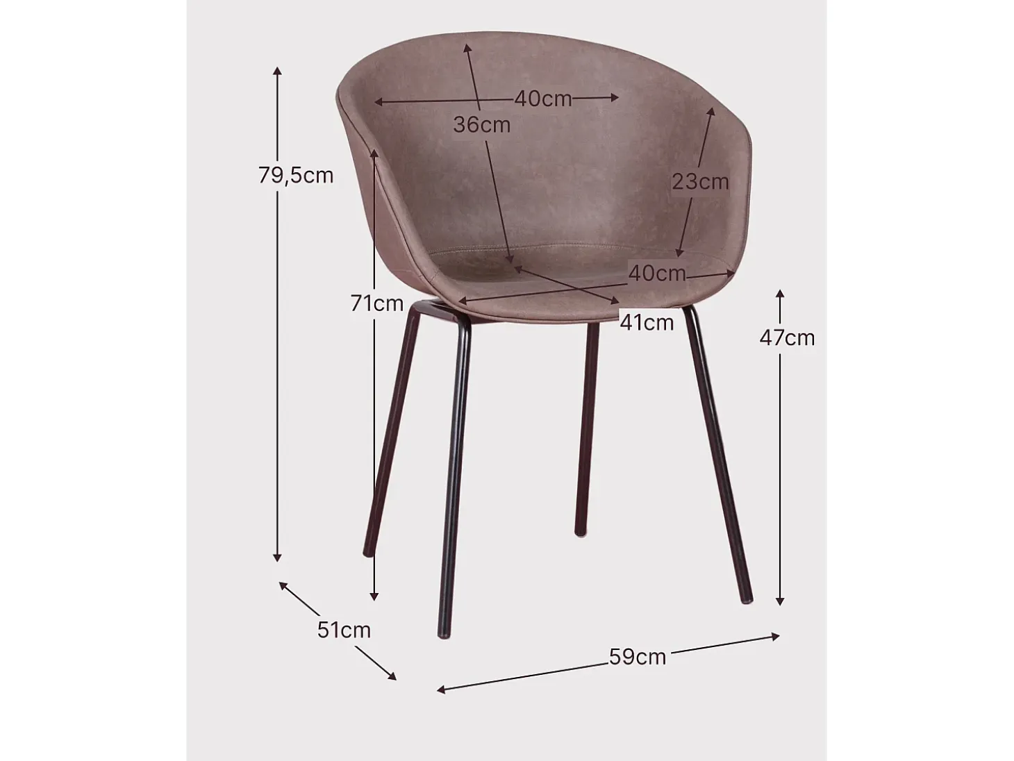 Silla vintage con reposabrzos tapizada en polipiel encerado - Denver - Gris Oscuro