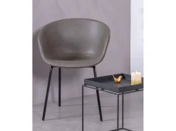 Silla vintage con reposabrzos tapizada en polipiel encerado - Denver - Gris Oscuro