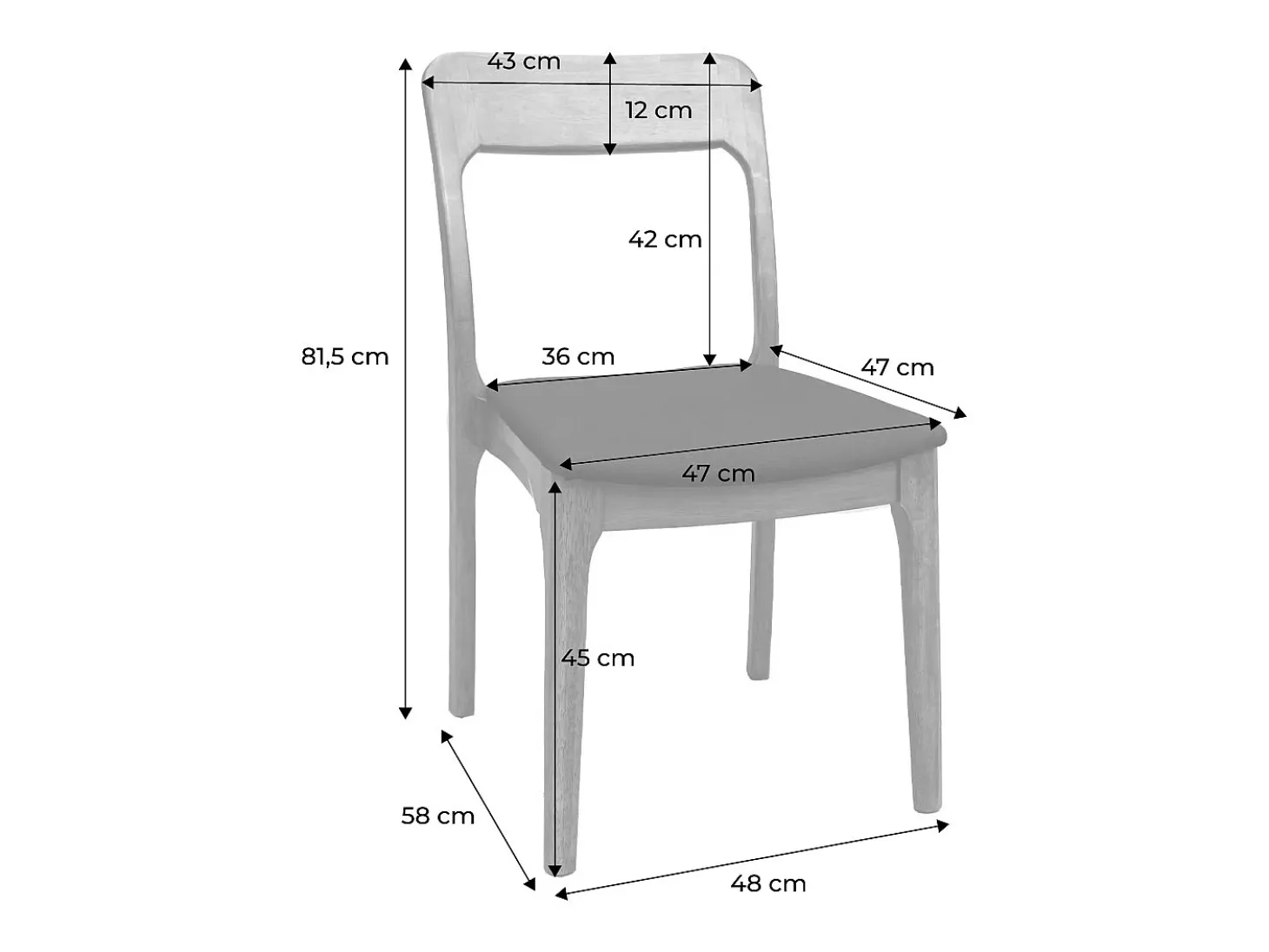 Silla vintage de madera de caucho y tela, set de 2 nogal