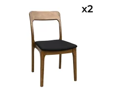 Silla vintage de madera de caucho y tela, set de 2 nogal