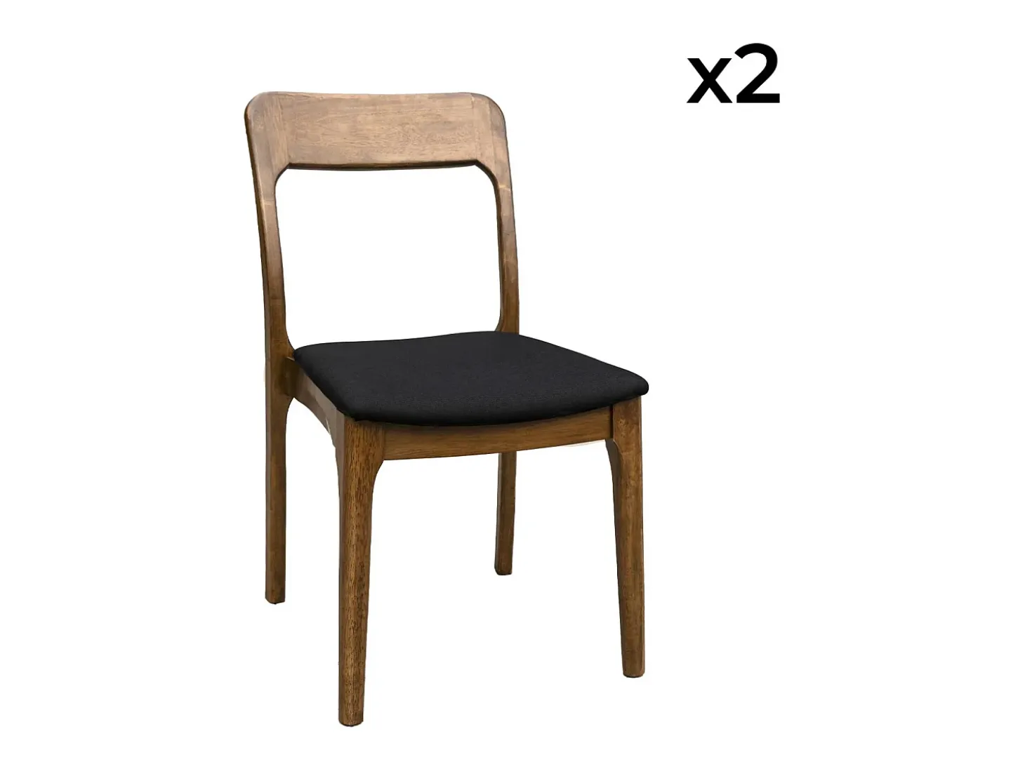 Silla vintage de madera de caucho y tela, set de 2 nogal