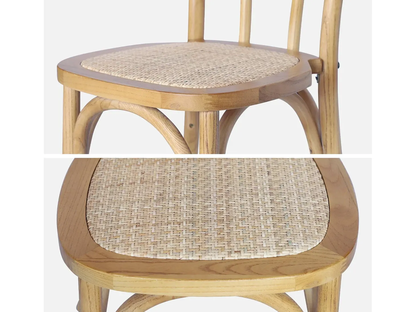 Silla vintage de madera y ratán, set de 4 natural