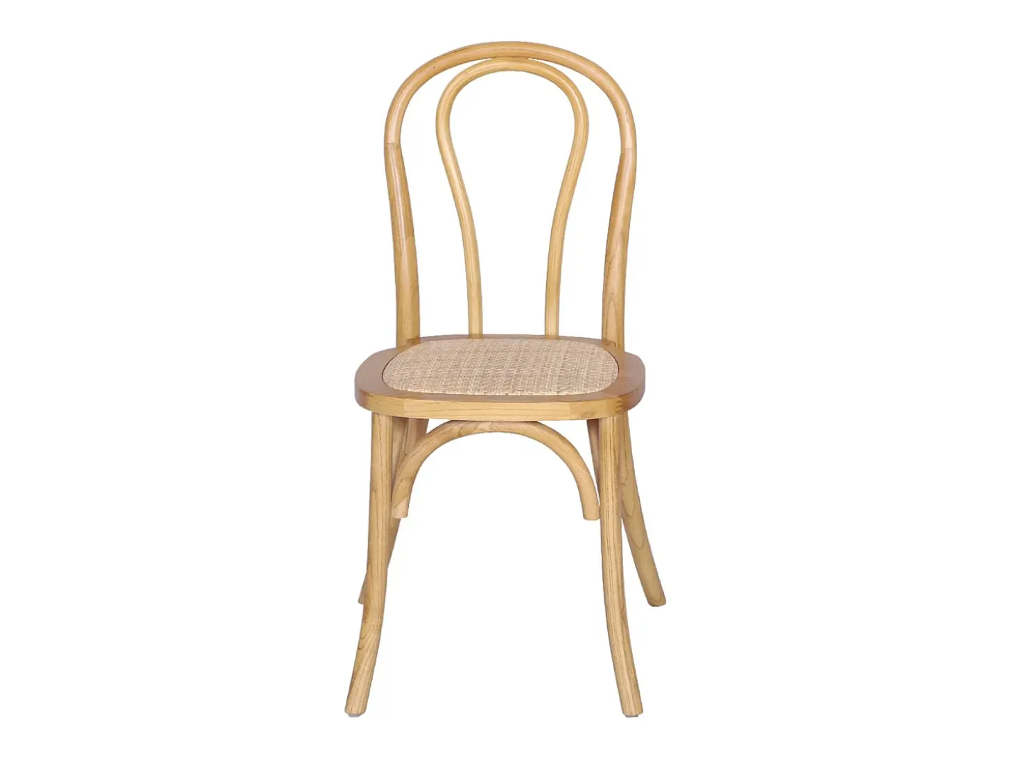 Silla vintage de madera y ratán, set de 4 natural