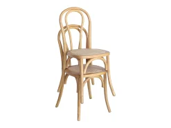 Silla vintage de madera y ratán, set de 4 natural
