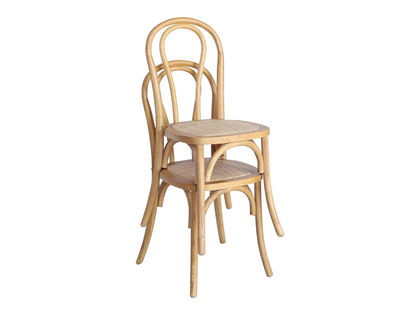 Silla vintage de madera y ratán, set de 4 natural