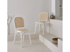 Silla vintage de madera y ratán, set de 2 blanco