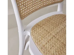 Silla vintage de madera y ratán, set de 2 blanco