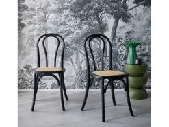 Silla vintage de madera y ratán, set de 2 negro
