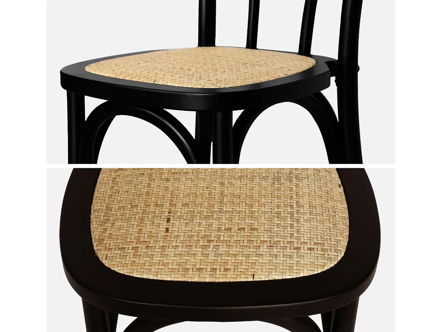 Silla vintage de madera y ratán, set de 2 negro