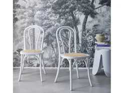 Silla vintage de madera y ratán, set de 2 blanco