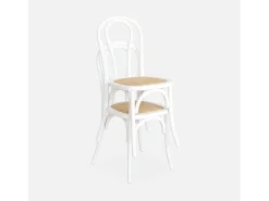 Silla vintage de madera y ratán, set de 2 blanco