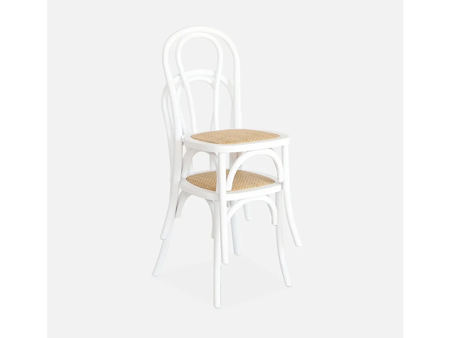 Silla vintage de madera y ratán, set de 2 blanco