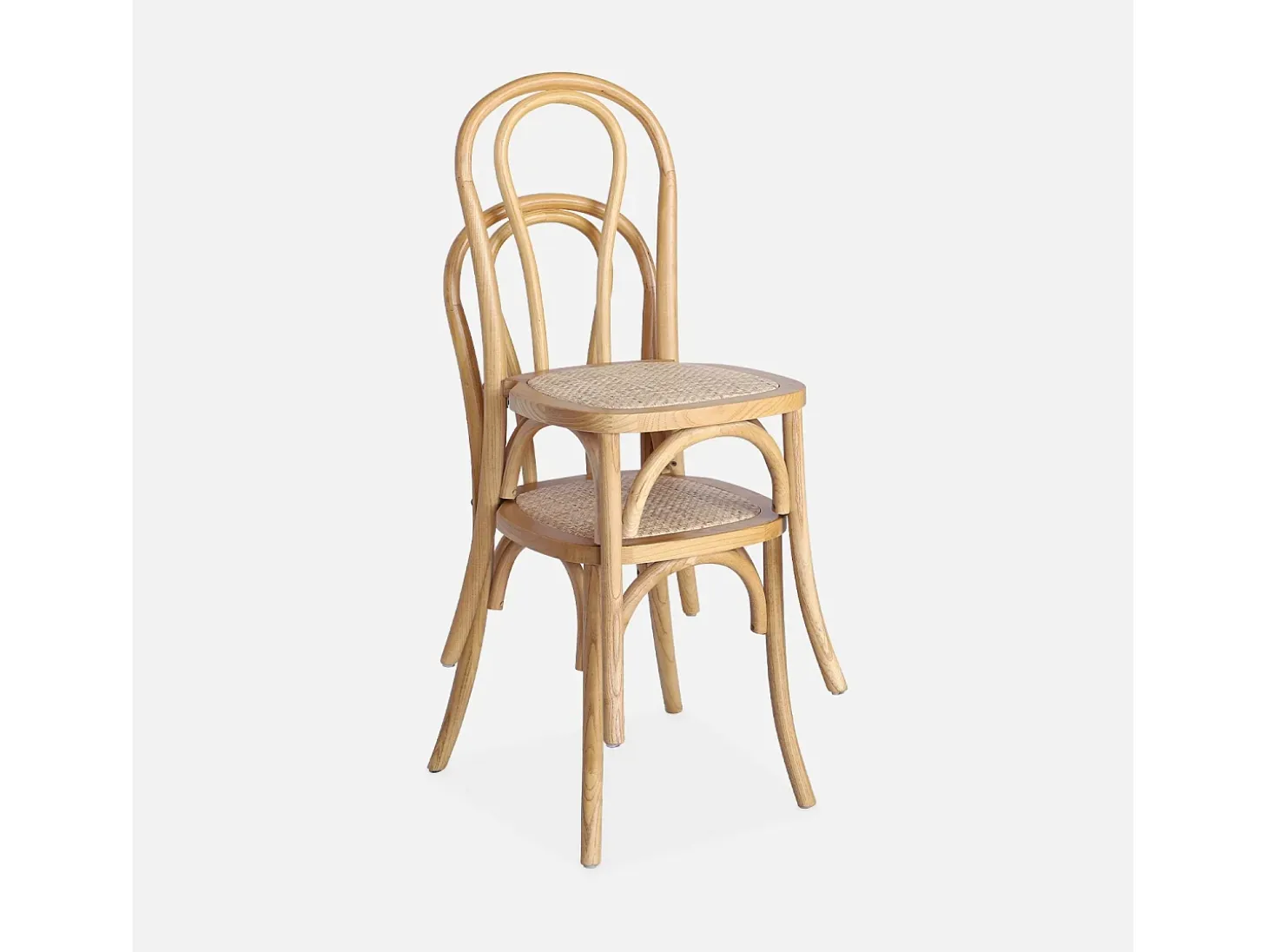 Silla vintage de madera y ratán, set de 2 natural