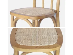 Silla vintage de madera y ratán, set de 2 natural