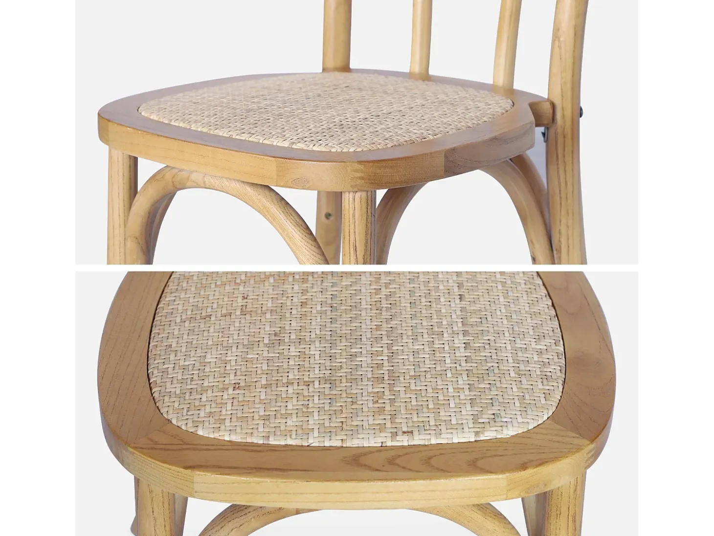Silla vintage de madera y ratán, set de 2 natural