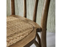 Silla vintage de madera y ratán, set de 2 marrón viejo