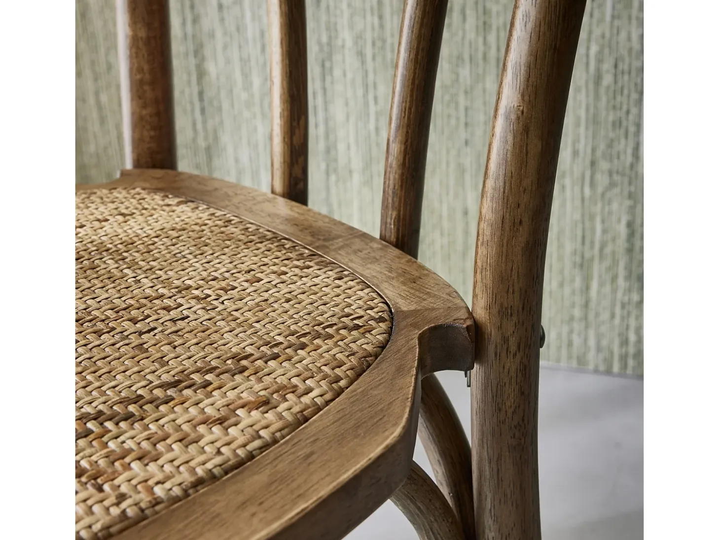 Silla vintage de madera y ratán, set de 2 marrón viejo