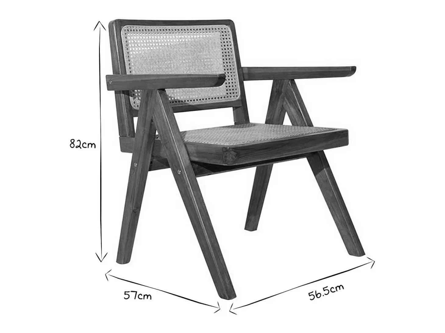 Silla vintage de teca maciza y ratán JANNIE