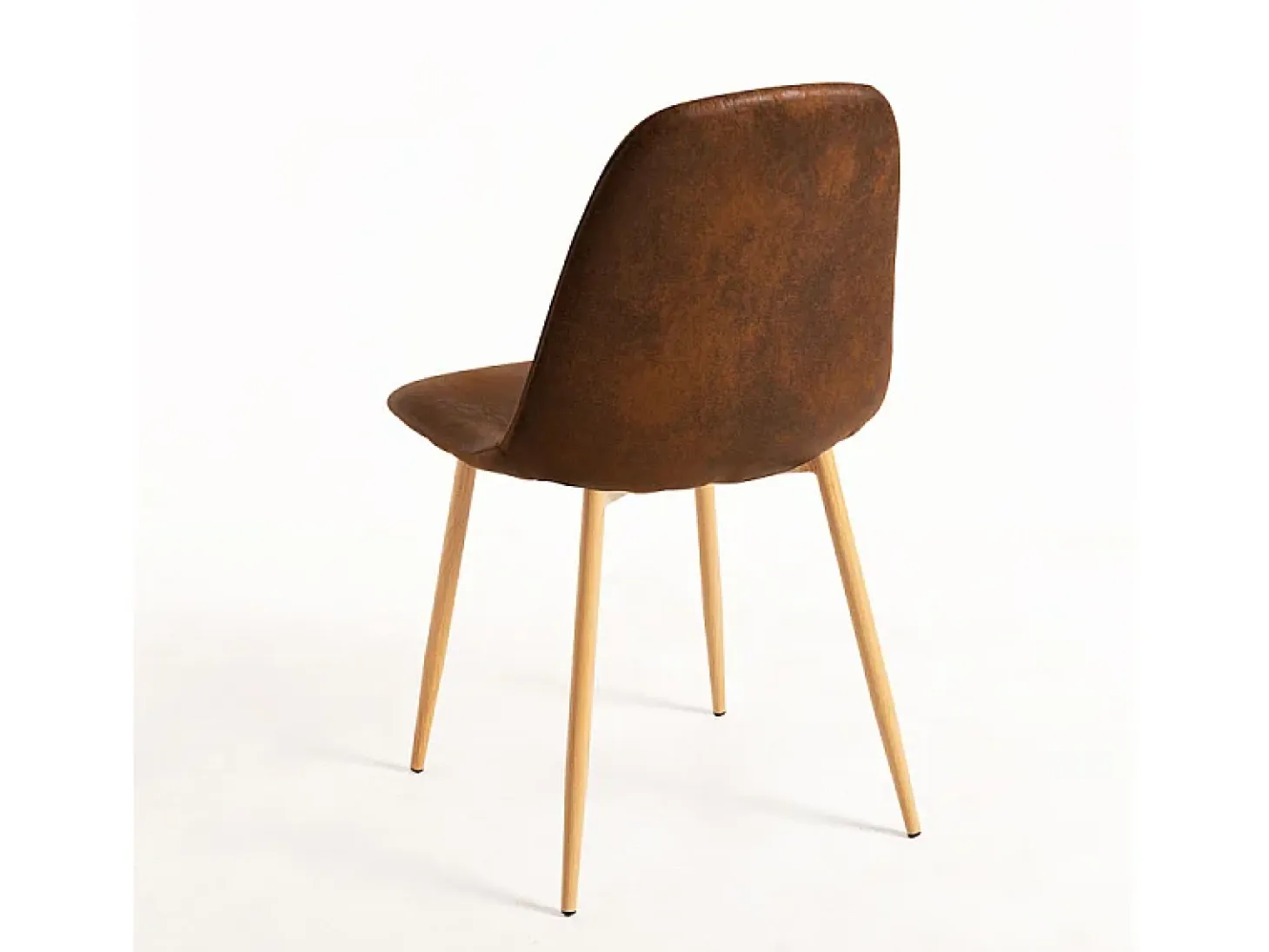 Silla vintage Kuza de polipiel marrón con patas de metal efecto madera natural - Lote de 2