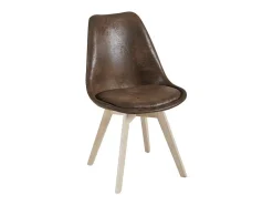 Silla Zaka con asiento vintage símil piel y patas de madera natural-Color Gris oscuro