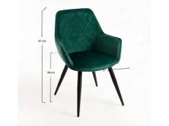 Silla Zonky de terciopelo verde oscuro con patas de metal negro - Lote de 2