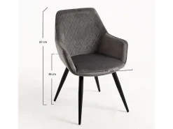 Silla Zonky de terciopelo gris oscuro con patas de metal negro - Lote de 2