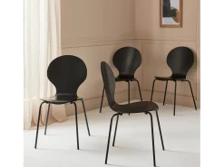 Sillas apilables retro, madera y contrachapado, set de 4 negro