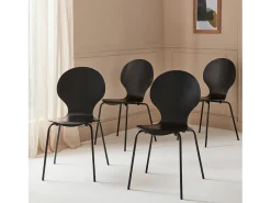 Sillas apilables retro, madera y contrachapado, set de 4 negro